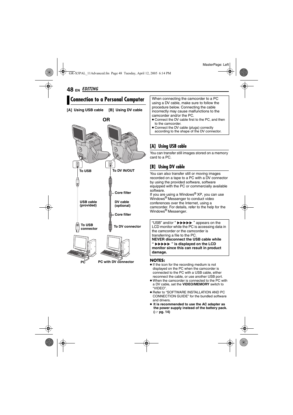 Connection to a personal computer, Pg. 48) | JVC GR-X5EK User Manual | Page 48 / 64