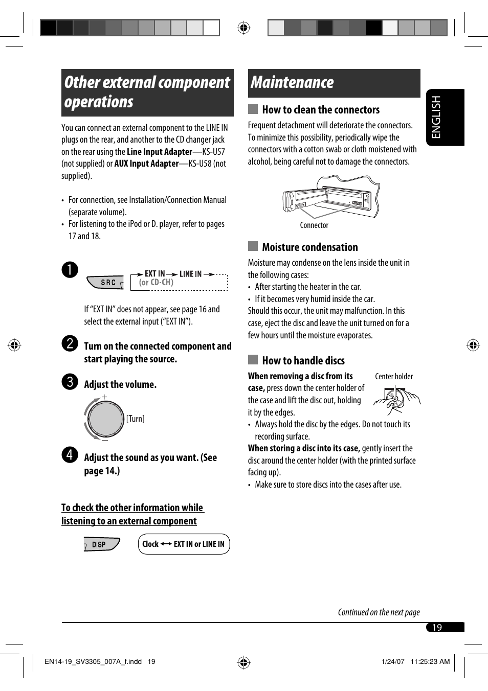 Other external component operations, Maintenance | JVC GET0471-001A User Manual | Page 19 / 60