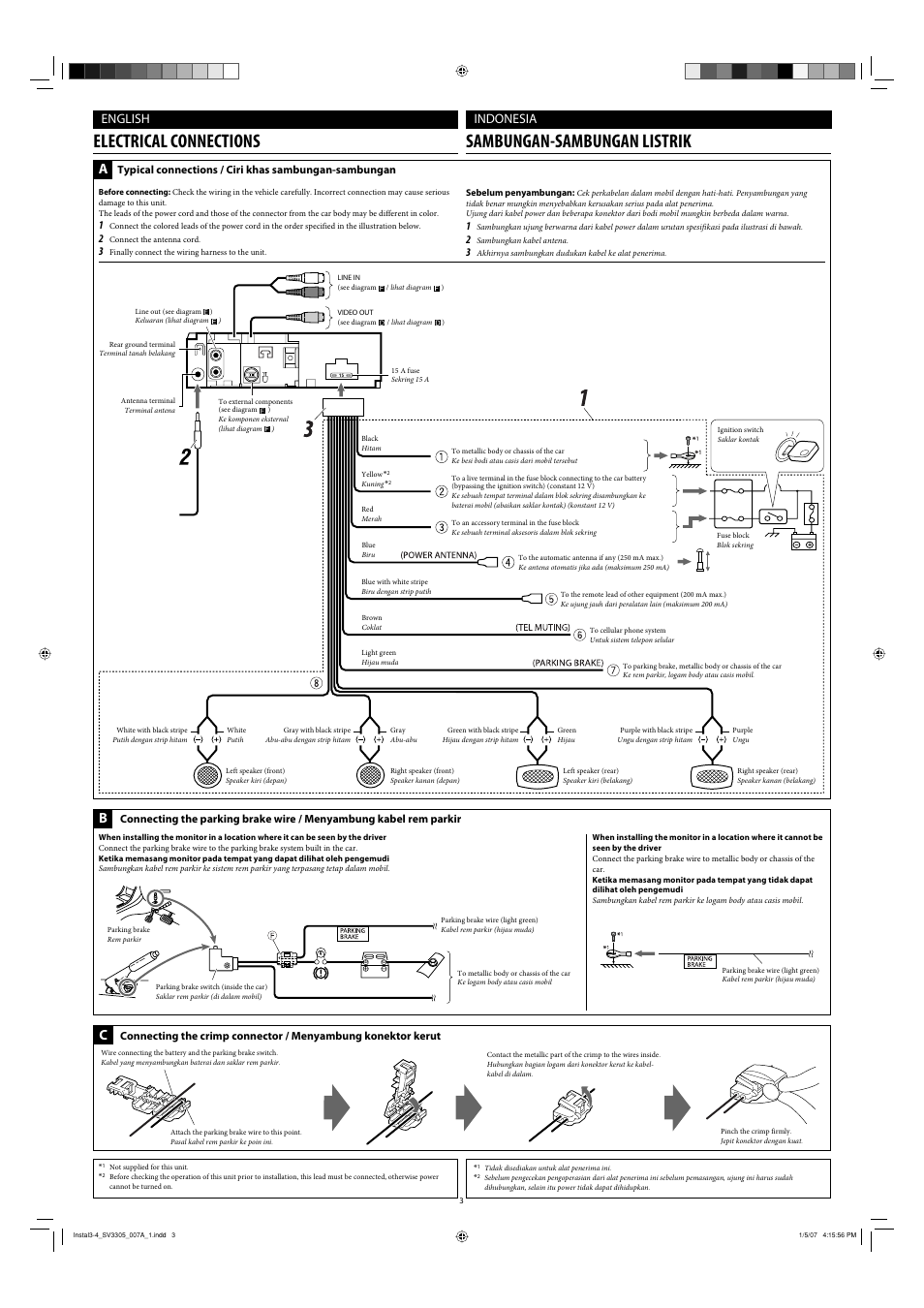 Electrical connections, Electrical connections sambungan-sambungan listrik, English indonesia | JVC GET0471-001A User Manual | Page 59 / 60
