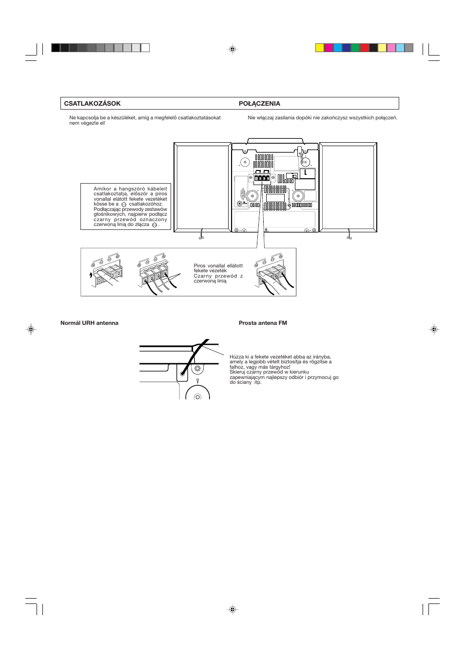 Csatlakozások, Połączenia, Normál urh antenna | Prosta antena fm | JVC DX-E55EV User Manual | Page 11 / 60