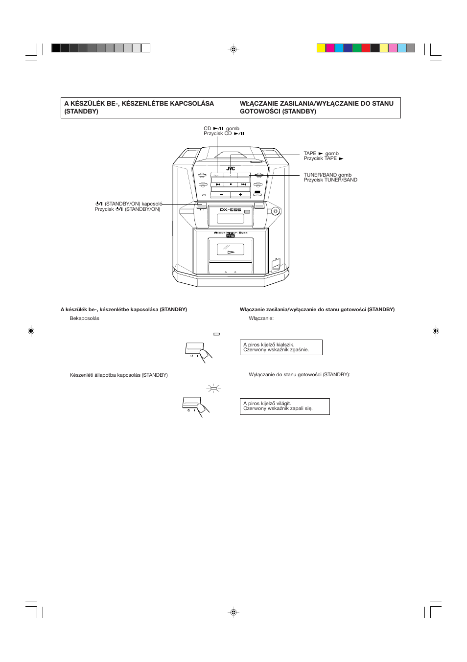 A készülék be-, készenlétbe kapcsolása (standby) | JVC DX-E55EV User Manual | Page 23 / 60