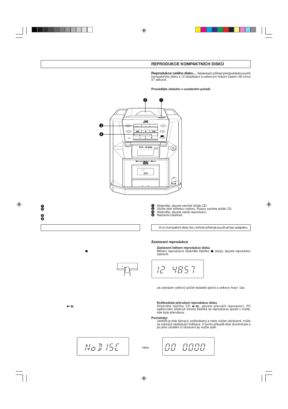 Playing compact discs, Reprodukce kompaktních disků | JVC DX-E55EV User Manual | Page 28 / 60