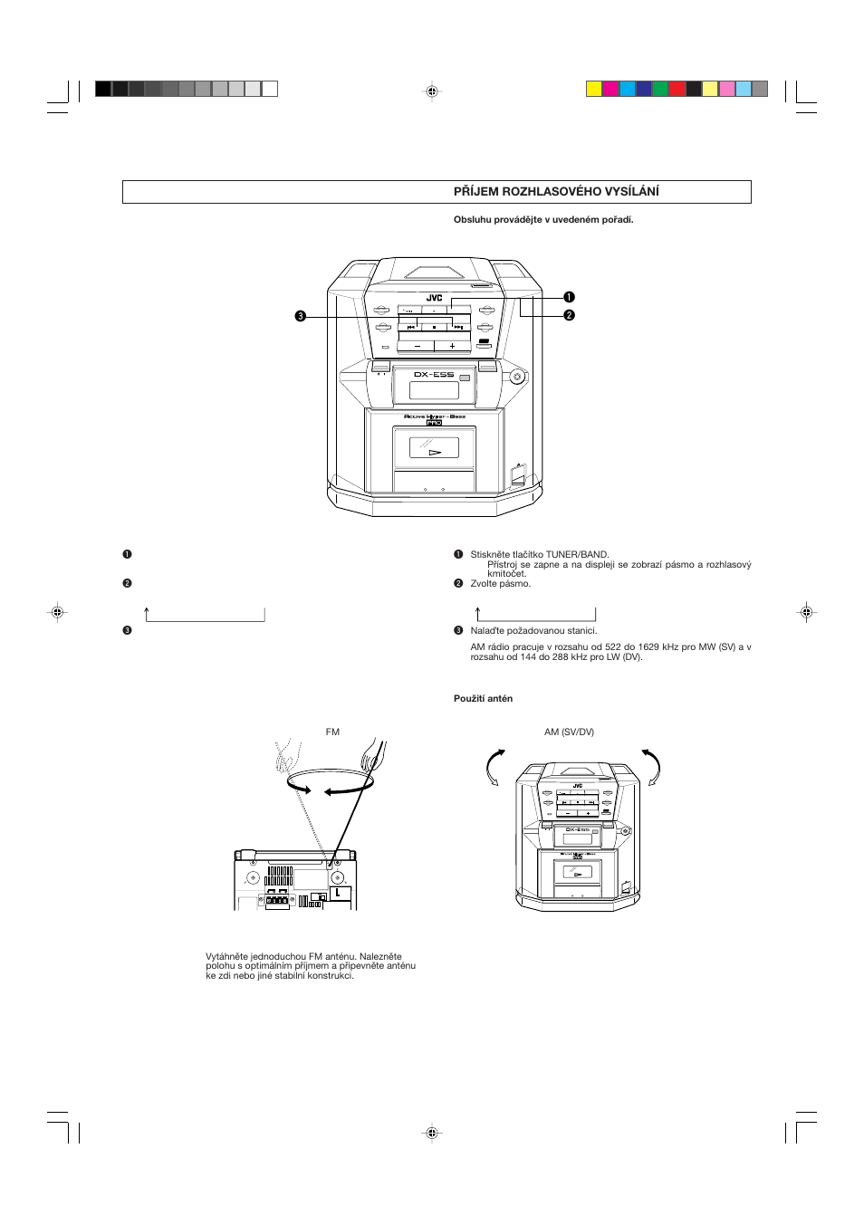 1 2 3 norm, Radio reception, Příjem rozhlasového vysílání | JVC DX-E55EV User Manual | Page 40 / 60