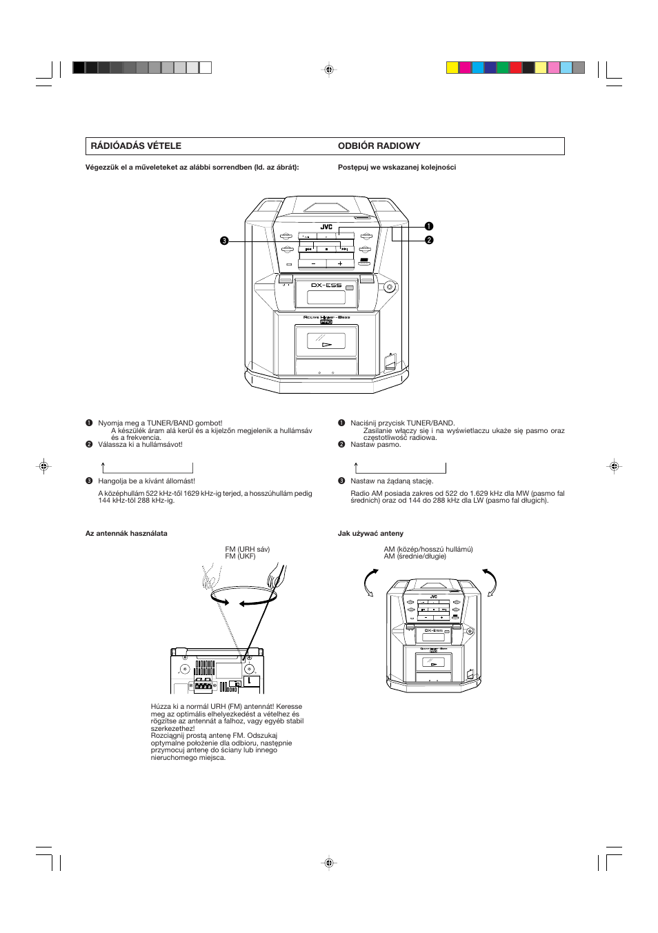 1 2 3 norm, Odbiór radiowy, Rádióadás vétele | JVC DX-E55EV User Manual | Page 41 / 60