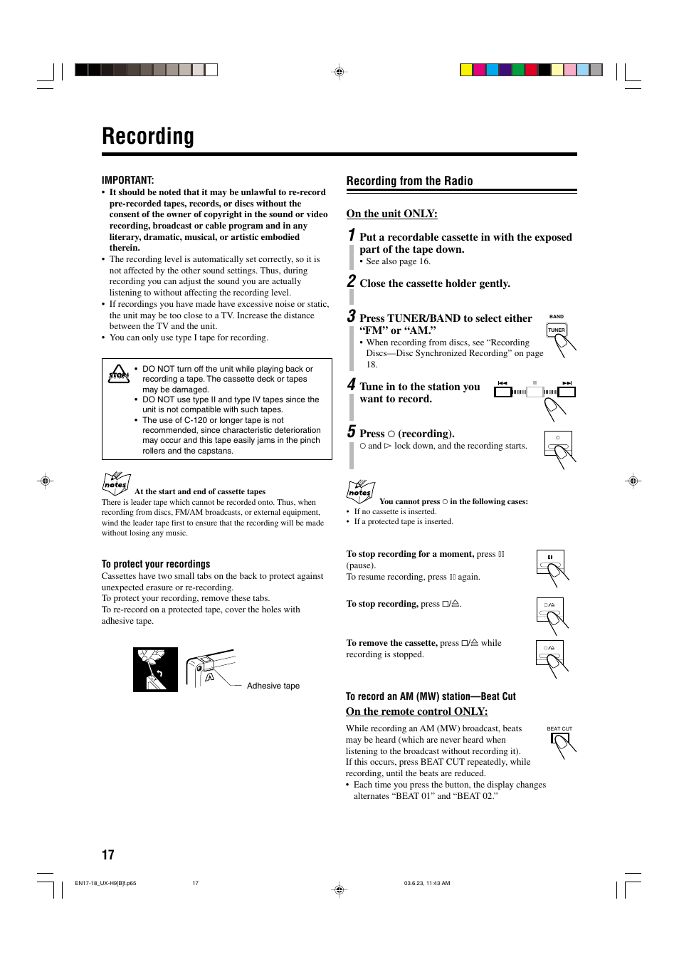 Recording | JVC 0603MWMMDWORI User Manual | Page 20 / 26