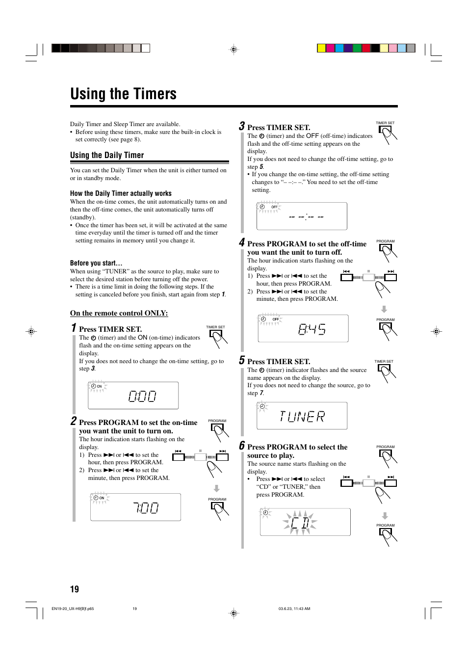 Using the timers | JVC 0603MWMMDWORI User Manual | Page 22 / 26