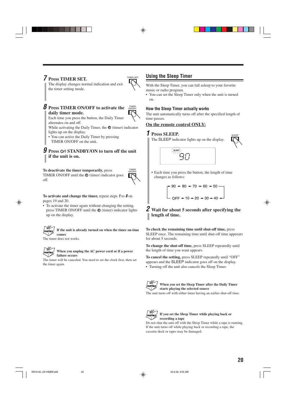 Using the sleep timer | JVC 0603MWMMDWORI User Manual | Page 23 / 26