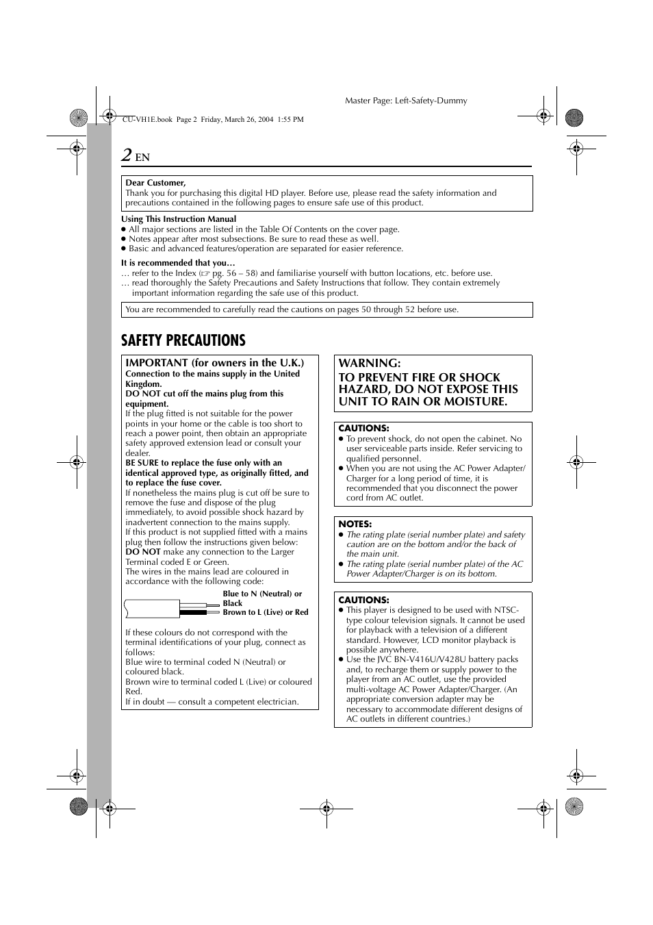 Safety precautions | JVC LYT1300-001A User Manual | Page 2 / 60