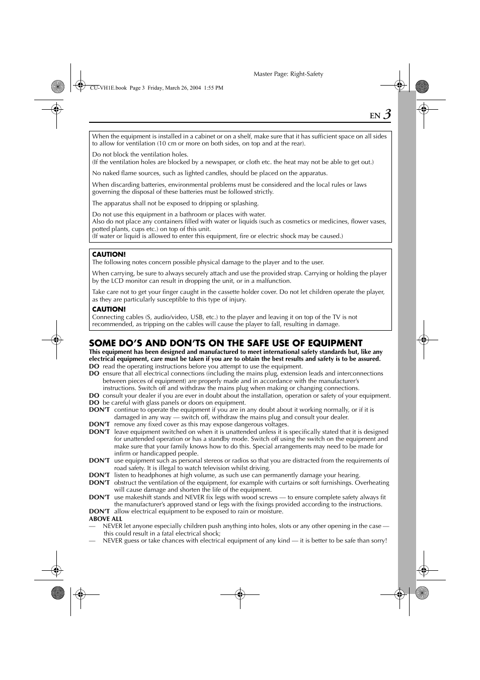 Some do’s and don’ts on the safe use of equipment | JVC LYT1300-001A User Manual | Page 3 / 60