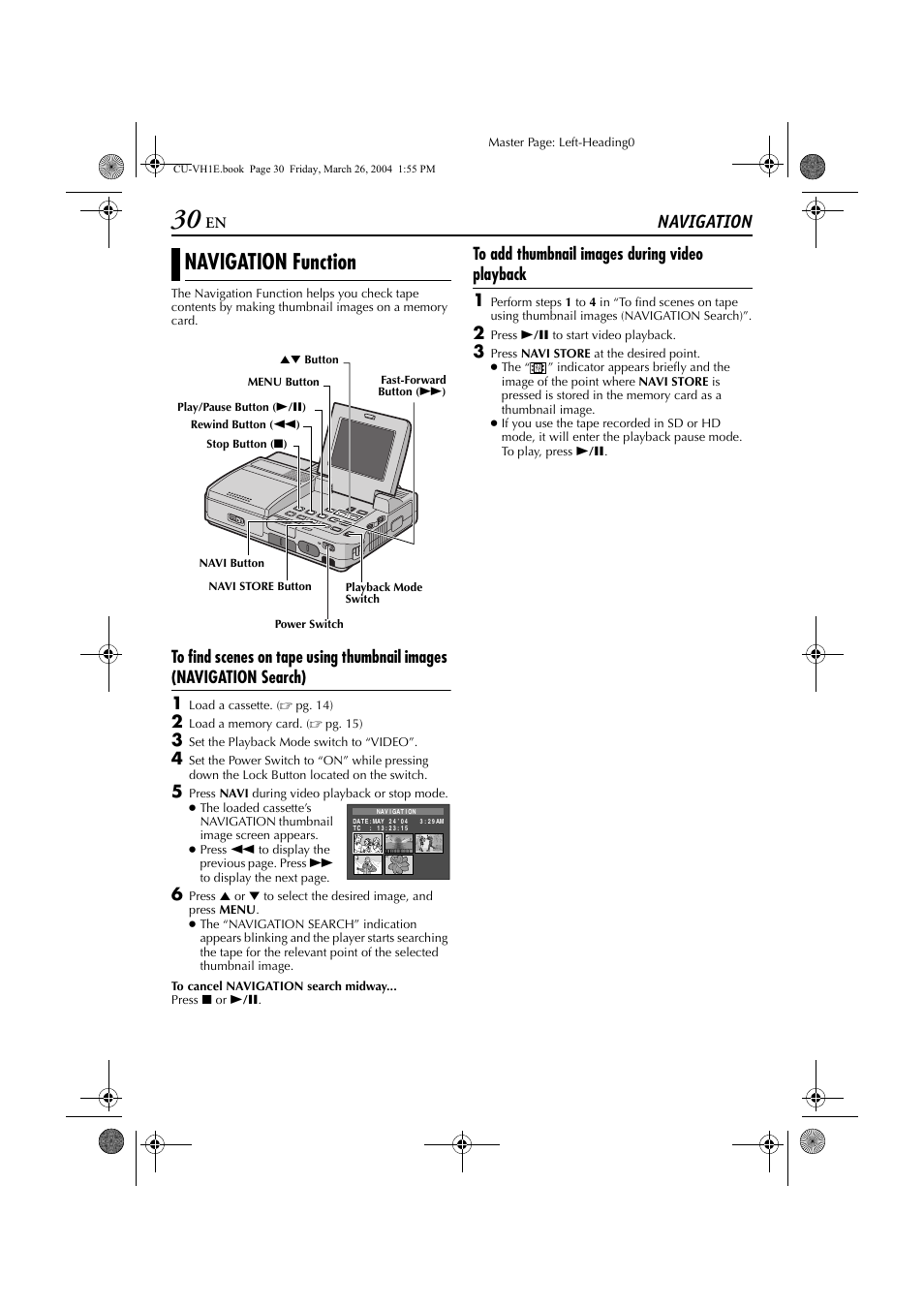 Navigation, Navigation function | JVC LYT1300-001A User Manual | Page 30 / 60