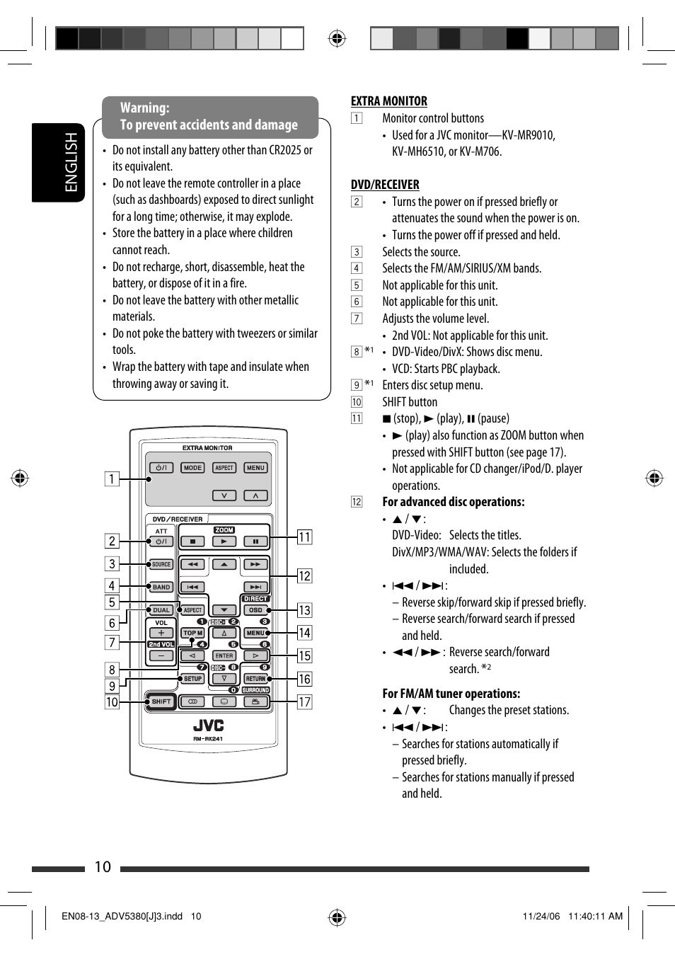 English 10 | JVC KD-DV5300 User Manual | Page 10 / 50