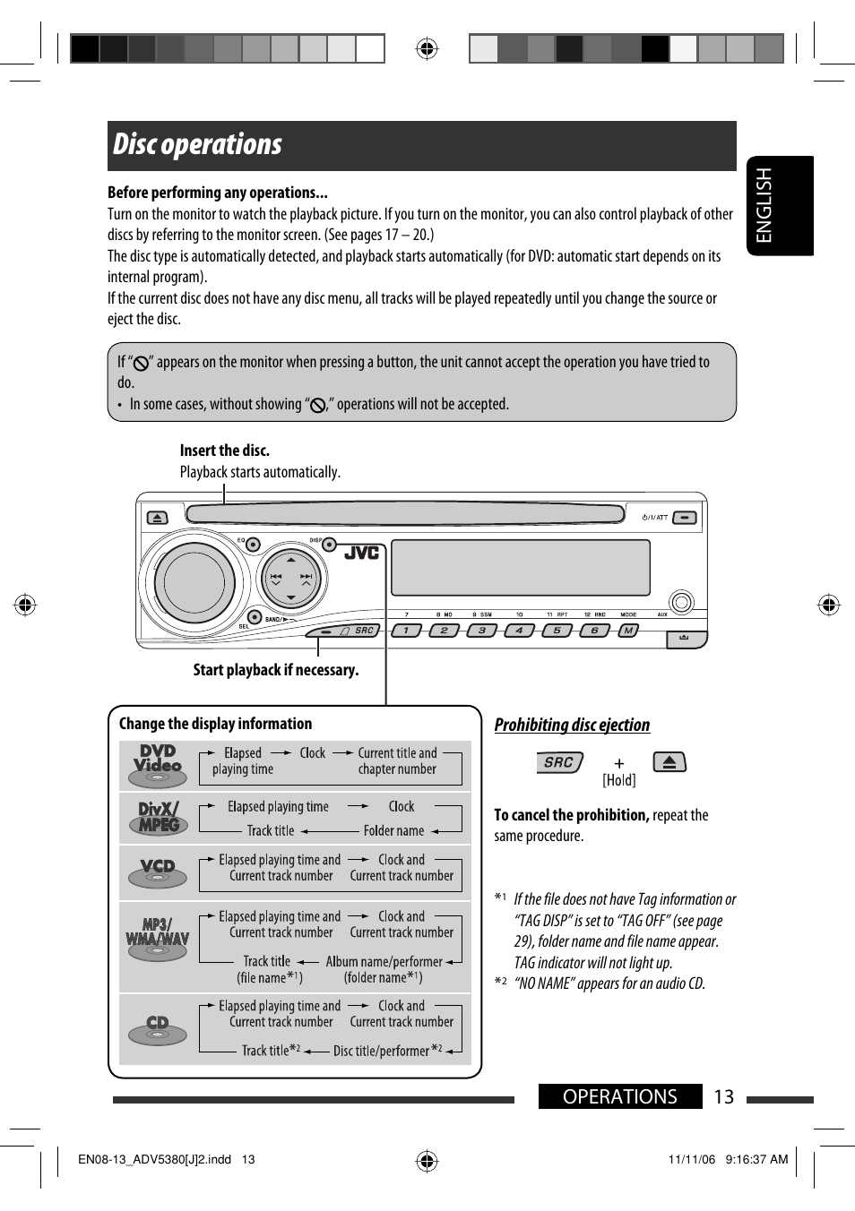 Disc operations, English 13 operations | JVC KD-DV5300 User Manual | Page 13 / 50