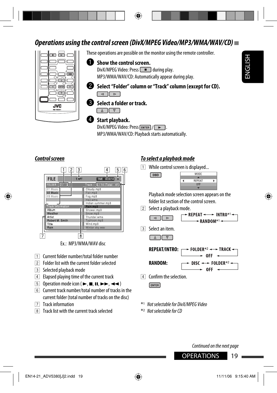 English 19 operations | JVC KD-DV5300 User Manual | Page 19 / 50