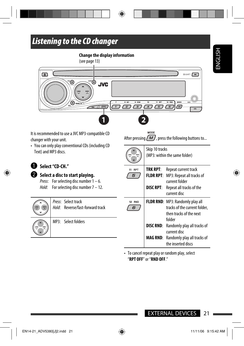 Listening to the cd changer | JVC KD-DV5300 User Manual | Page 21 / 50