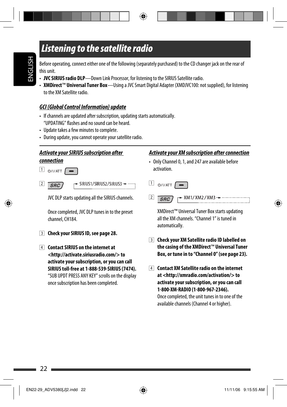 Listening to the satellite radio, English 22 | JVC KD-DV5300 User Manual | Page 22 / 50