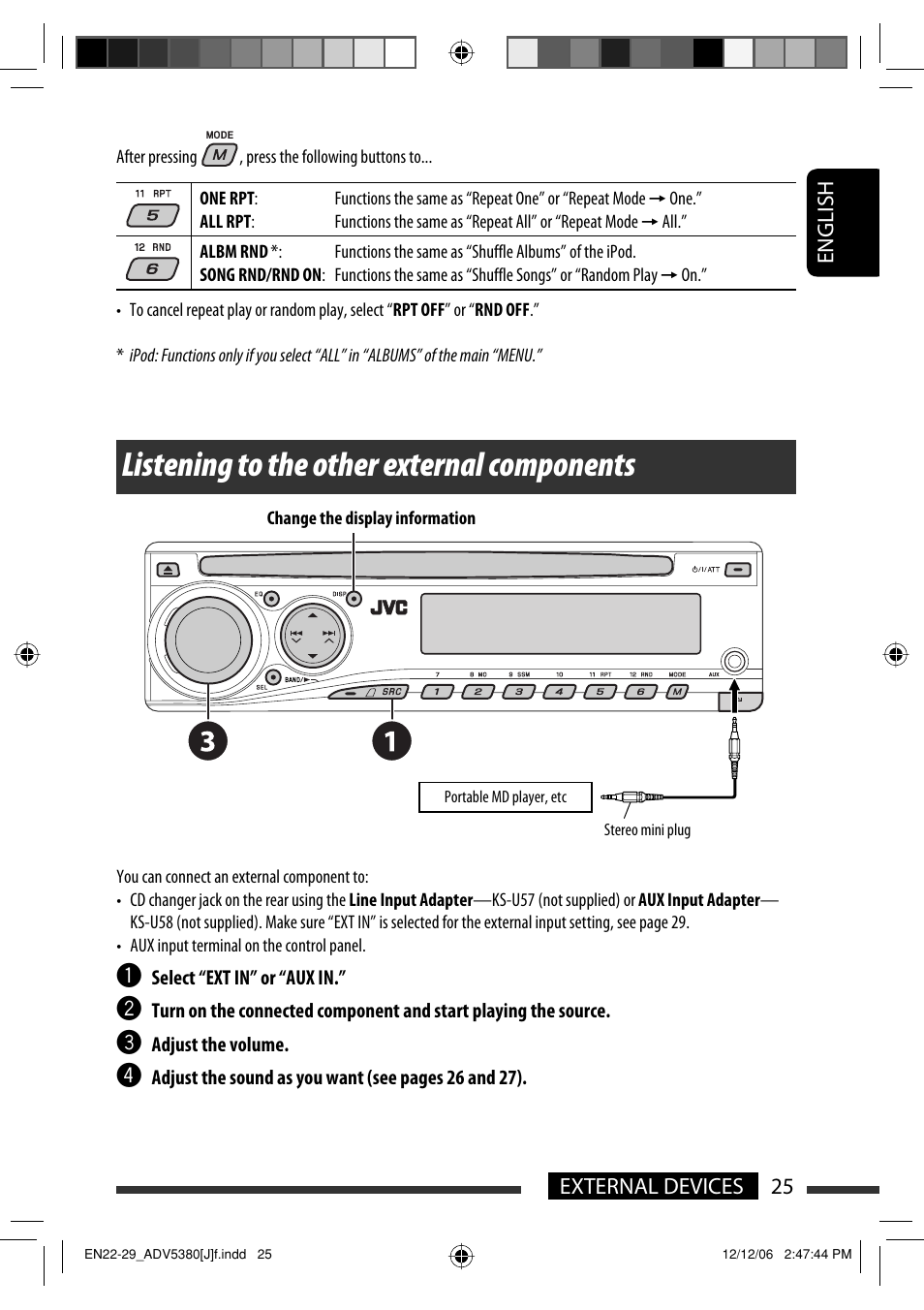 Listening to the other external components | JVC KD-DV5300 User Manual | Page 25 / 50