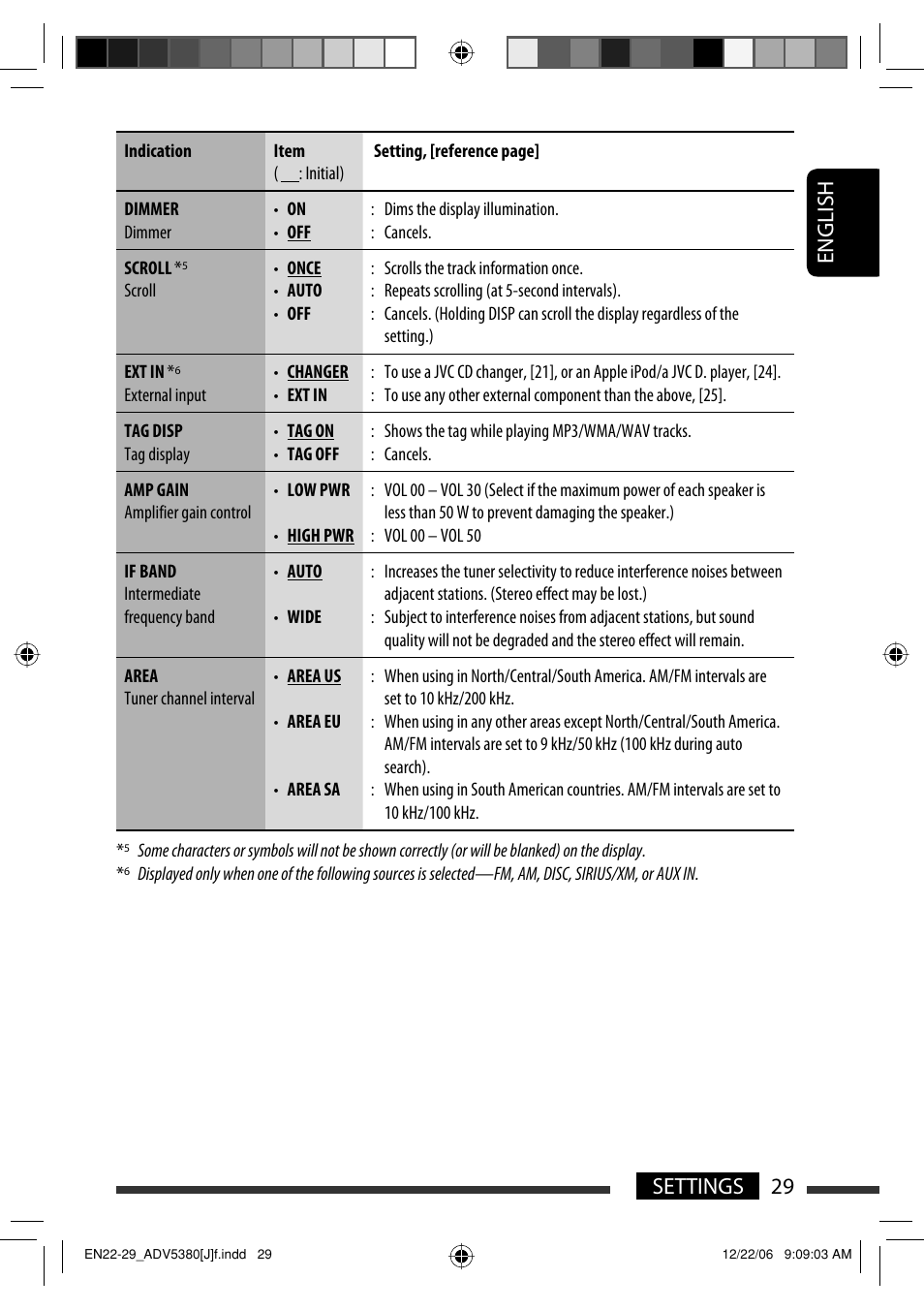 English 29 settings | JVC KD-DV5300 User Manual | Page 29 / 50