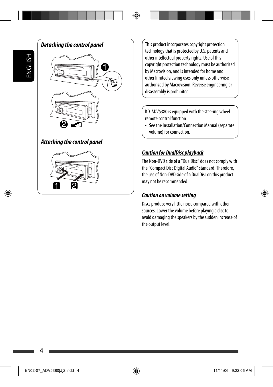 English 4 | JVC KD-DV5300 User Manual | Page 4 / 50