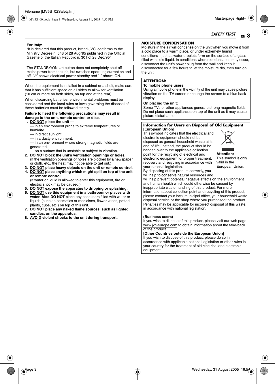 JVC DR-MV5SE User Manual | Page 3 / 100