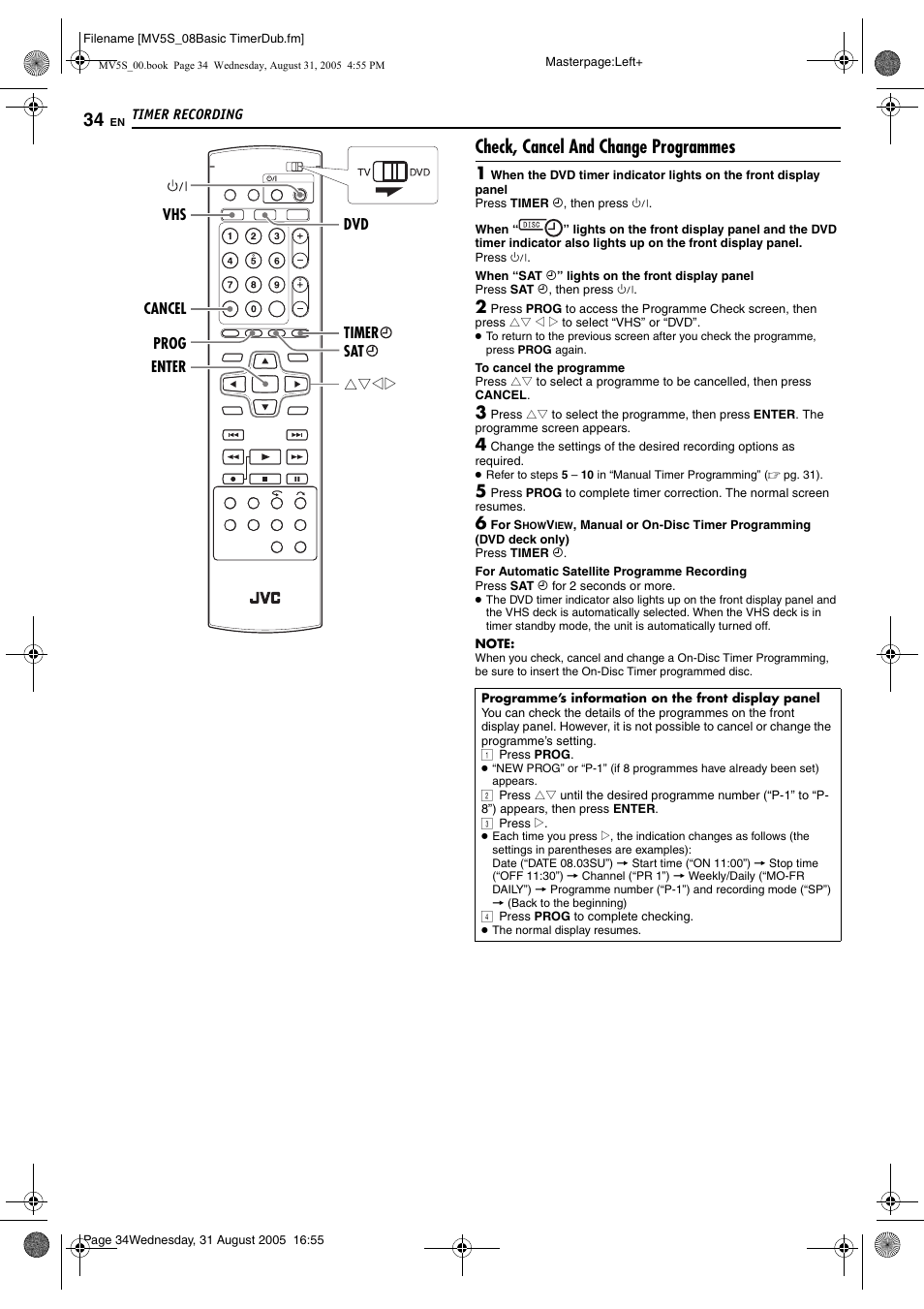 Check, cancel and change programmes, Pg. 34) | JVC DR-MV5SE User Manual | Page 34 / 100