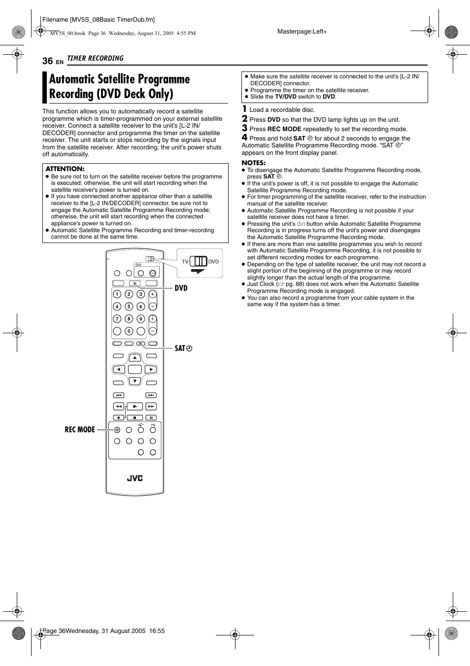 Mode, Pg. 36), Pg. 36 | JVC DR-MV5SE User Manual | Page 36 / 100