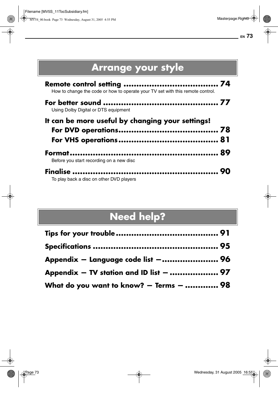 Arrange your style need help | JVC DR-MV5SE User Manual | Page 73 / 100