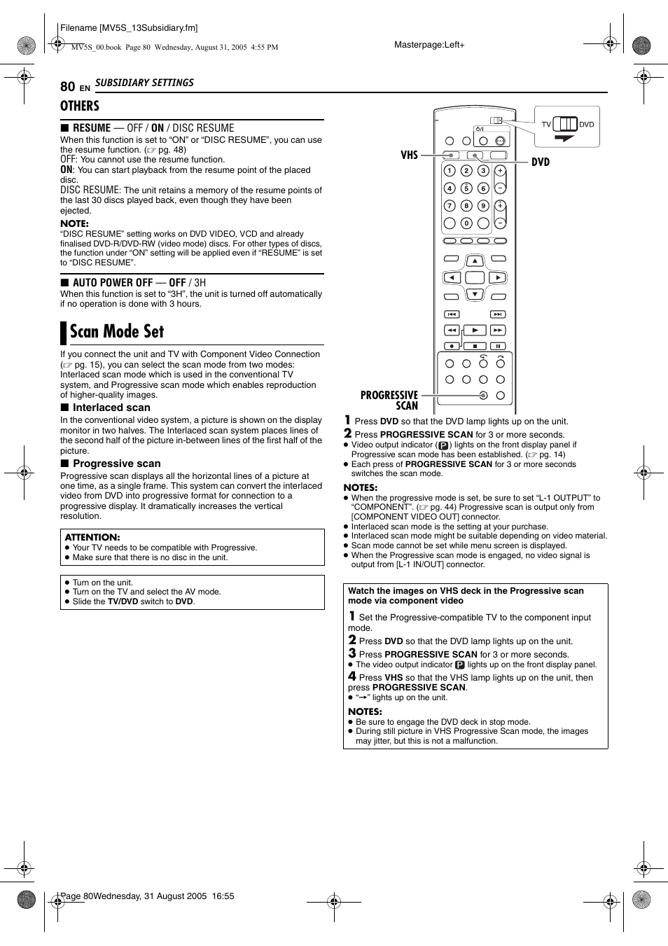 Others, Scan mode set, Pg. 80 | To “scan mode set, Pg. 80) | JVC DR-MV5SE User Manual | Page 80 / 100