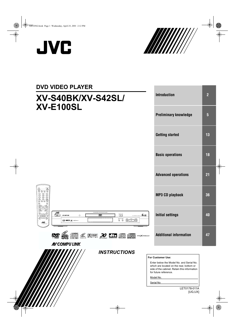 JVC XV-S42SL User Manual | 55 pages