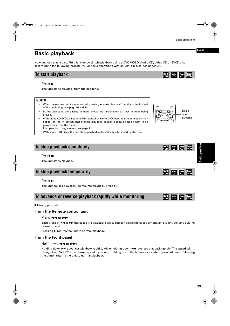 Basic playback, Press 3, Press 7 | Press 8 | JVC XV-S42SL User Manual | Page 21 / 55