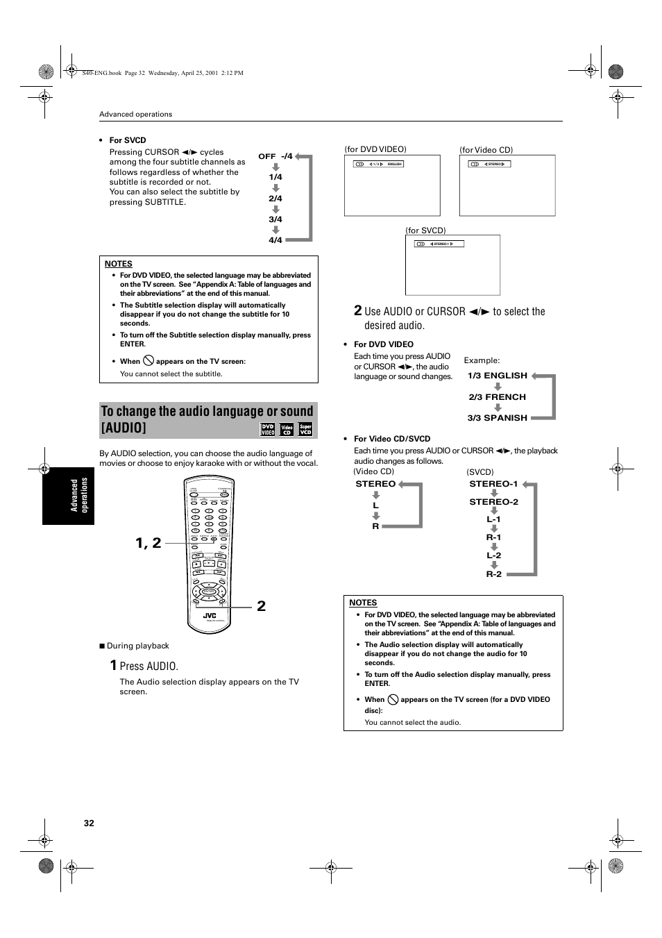 Press audio | JVC XV-S42SL User Manual | Page 34 / 55