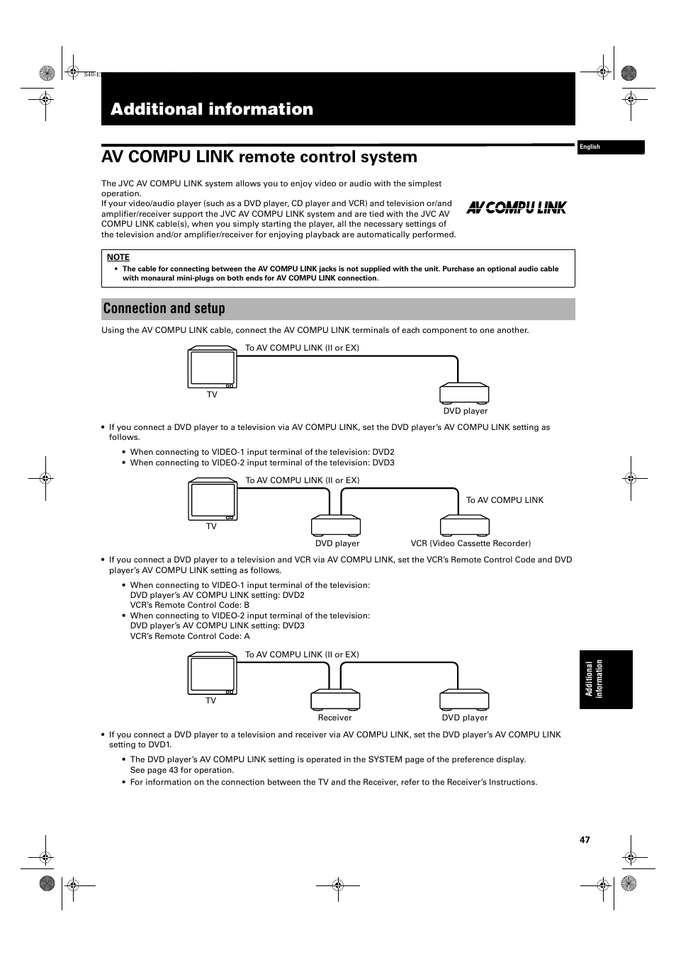 Additional information, Connection and setup | JVC XV-S42SL User Manual | Page 49 / 55