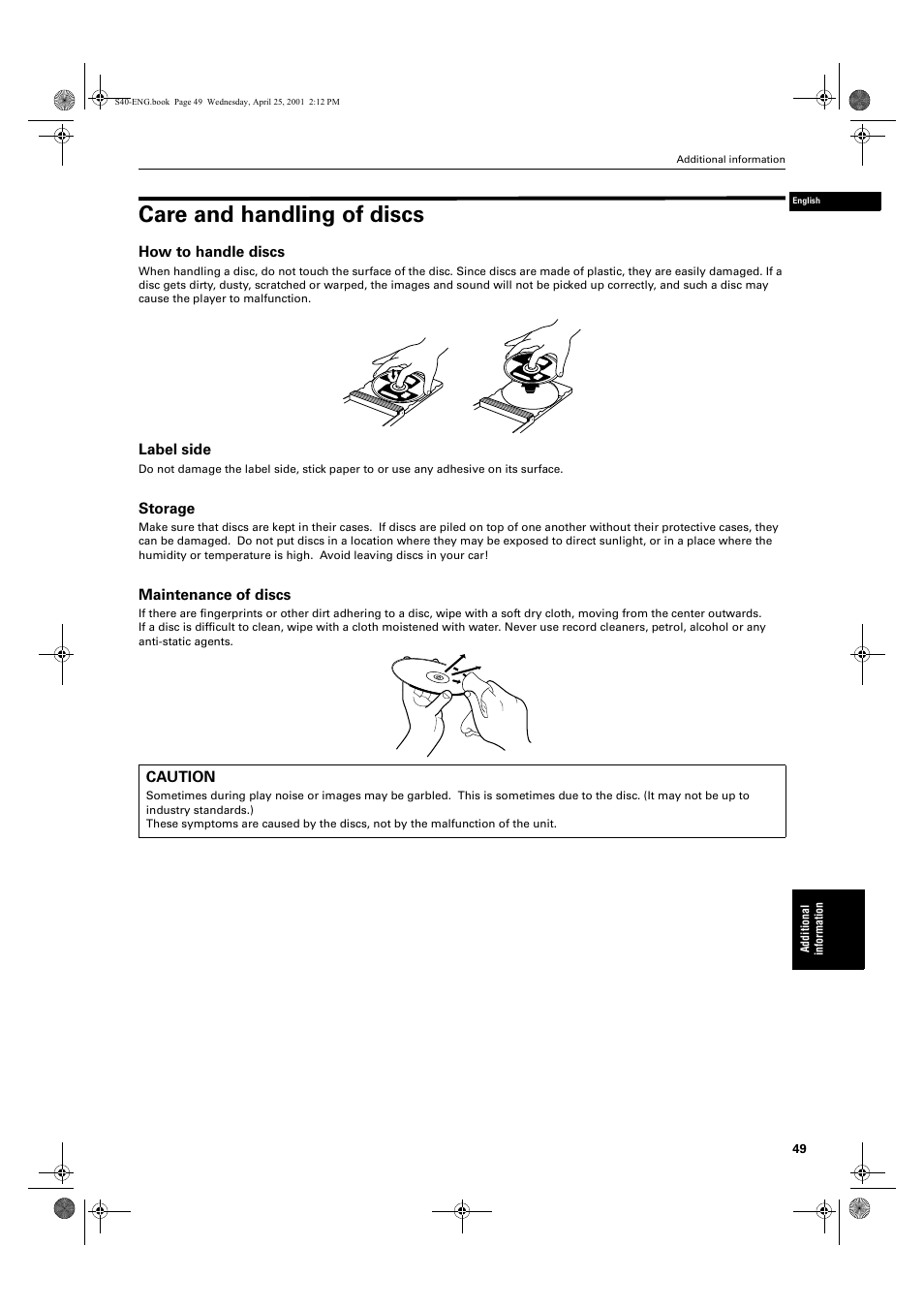 Care and handling of discs | JVC XV-S42SL User Manual | Page 51 / 55