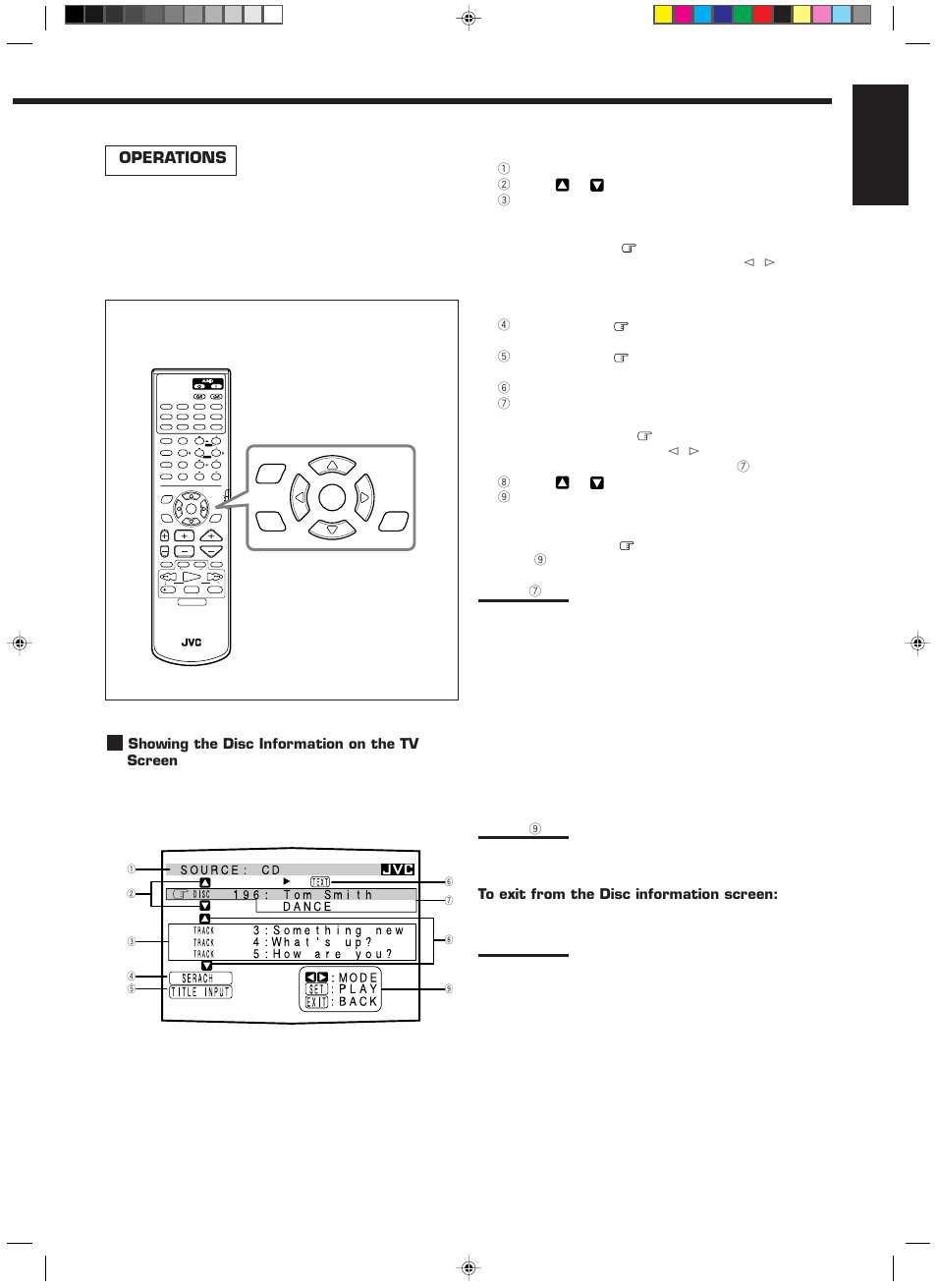 English, Operations, Showing the disc information on the tv screen | The disc information screen appears on the tv | JVC RX-889PGD User Manual | Page 41 / 56