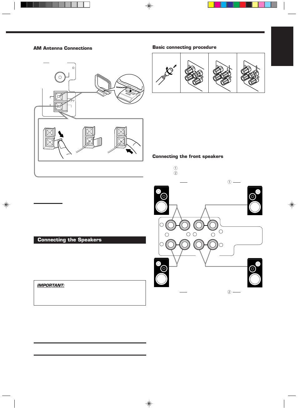 English, Connecting the speakers | JVC RX-889PGD User Manual | Page 7 / 56