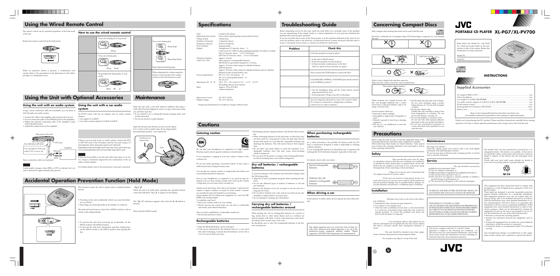 JVC XL-PV700 User Manual | 2 pages