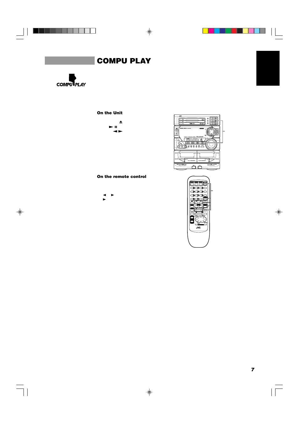 Compu play, 7english, Disc | Disc program /random repeat edit, On the unit, On the remote control | JVC CA-V908T User Manual | Page 11 / 58