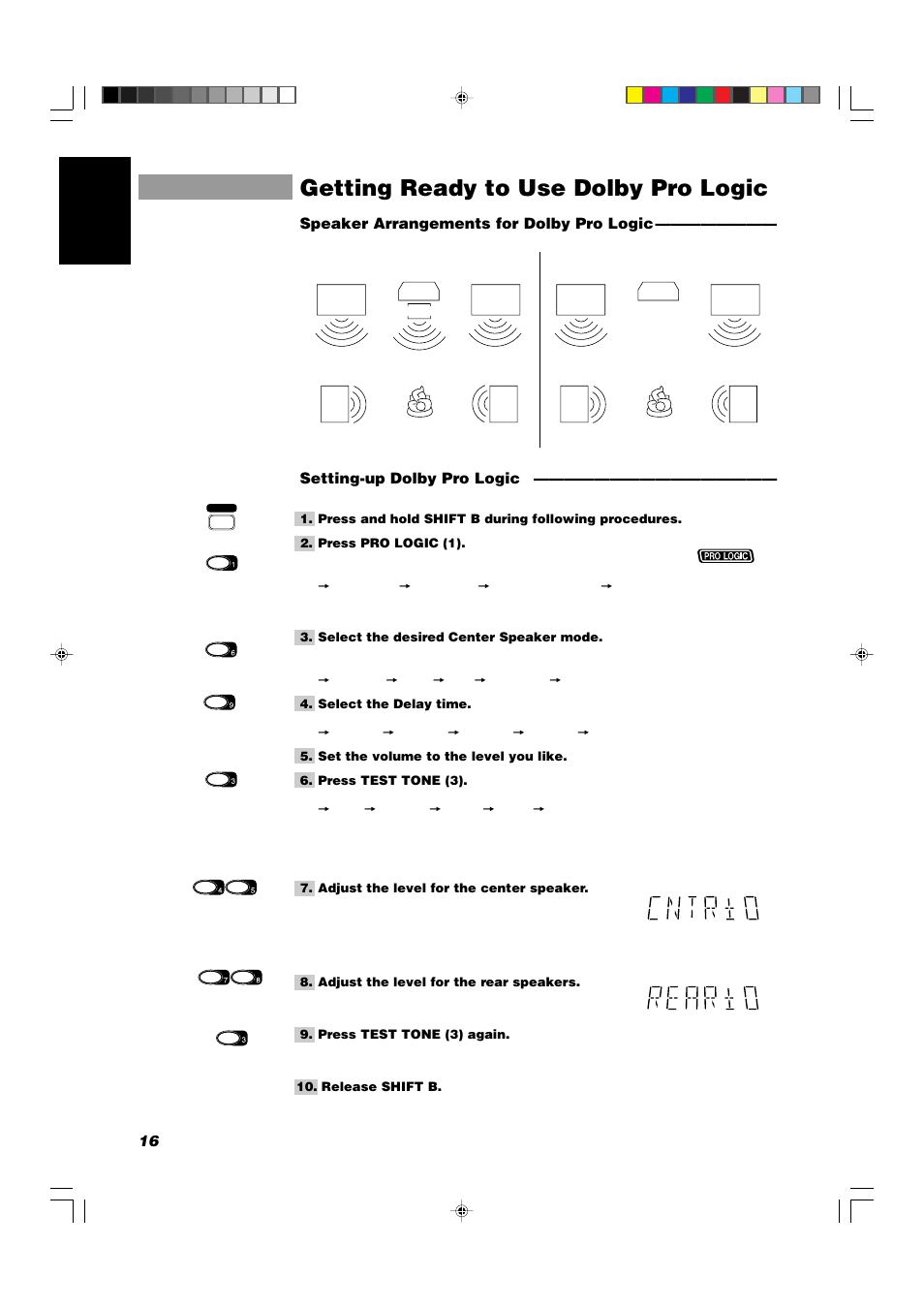 Getting ready to use dolby pro logic, 16 english | JVC CA-V908T User Manual | Page 20 / 58