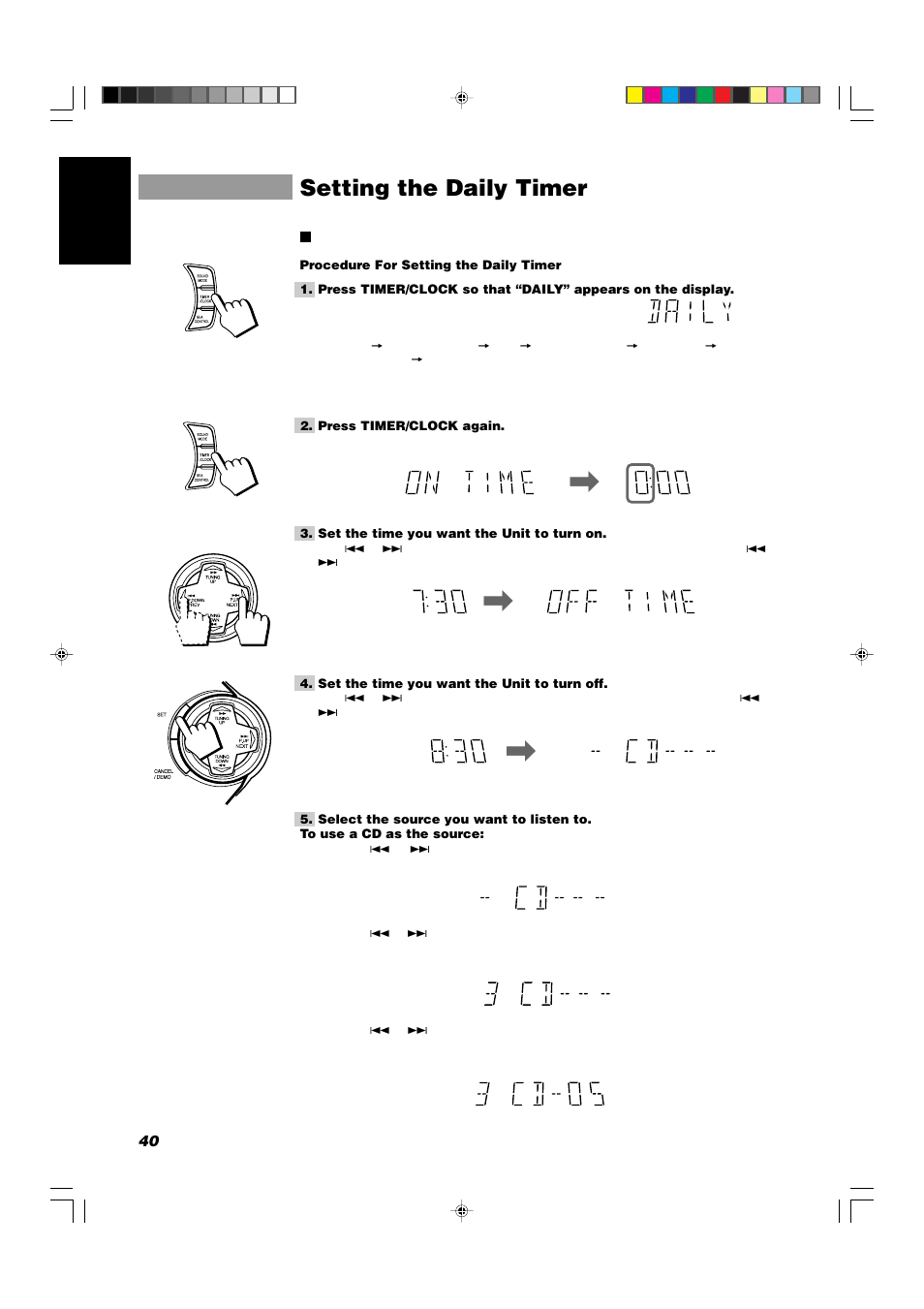 Setting the daily timer | JVC CA-V908T User Manual | Page 44 / 58