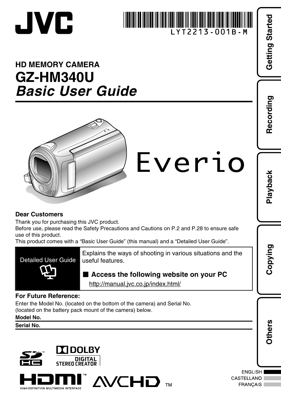 JVC Everio GZ-HM340U User Manual | 96 pages