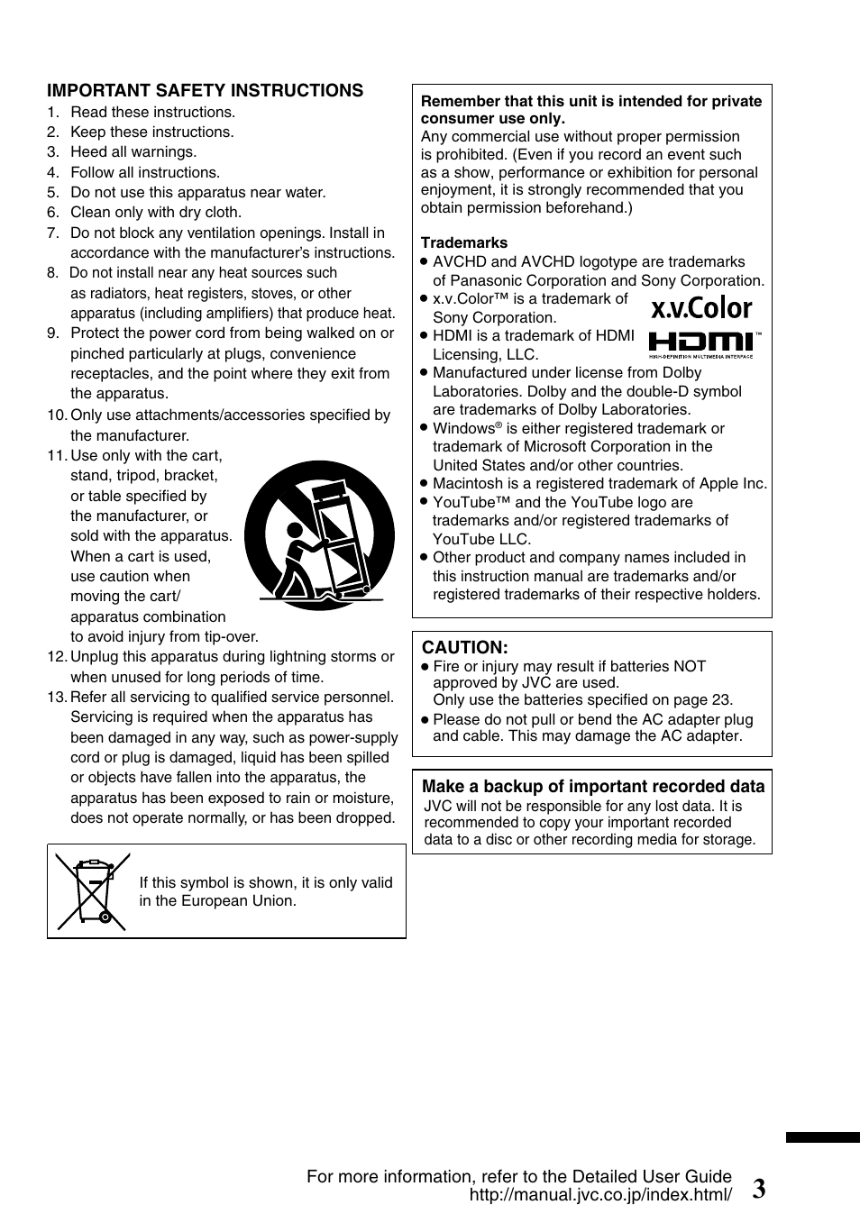 JVC Everio GZ-HM340U User Manual | Page 3 / 96