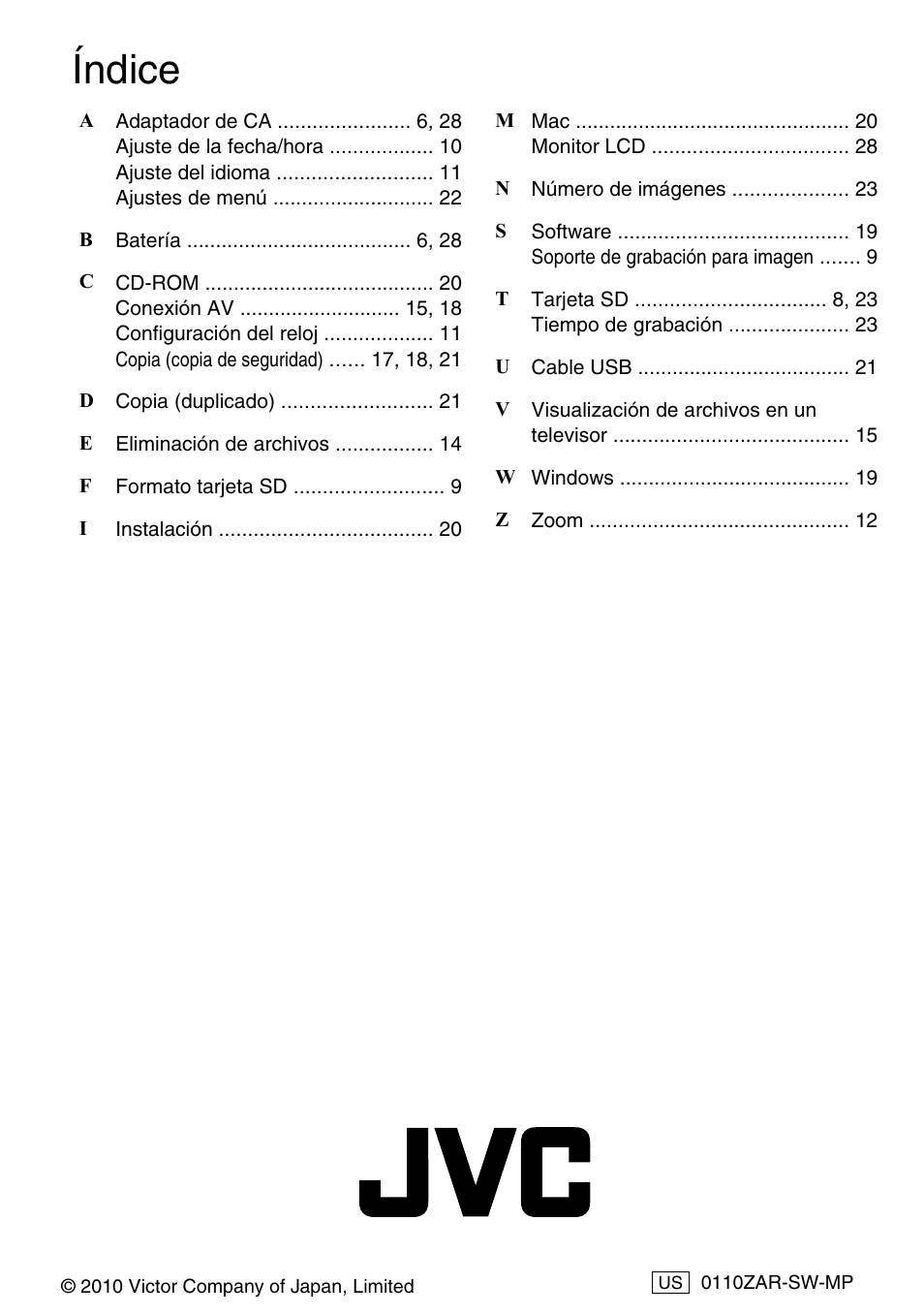 Índice | JVC Everio GZ-HM340U User Manual | Page 64 / 96