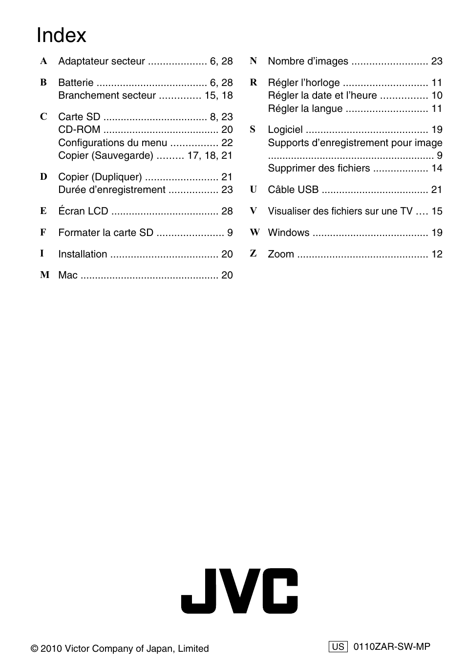 Index | JVC Everio GZ-HM340U User Manual | Page 96 / 96