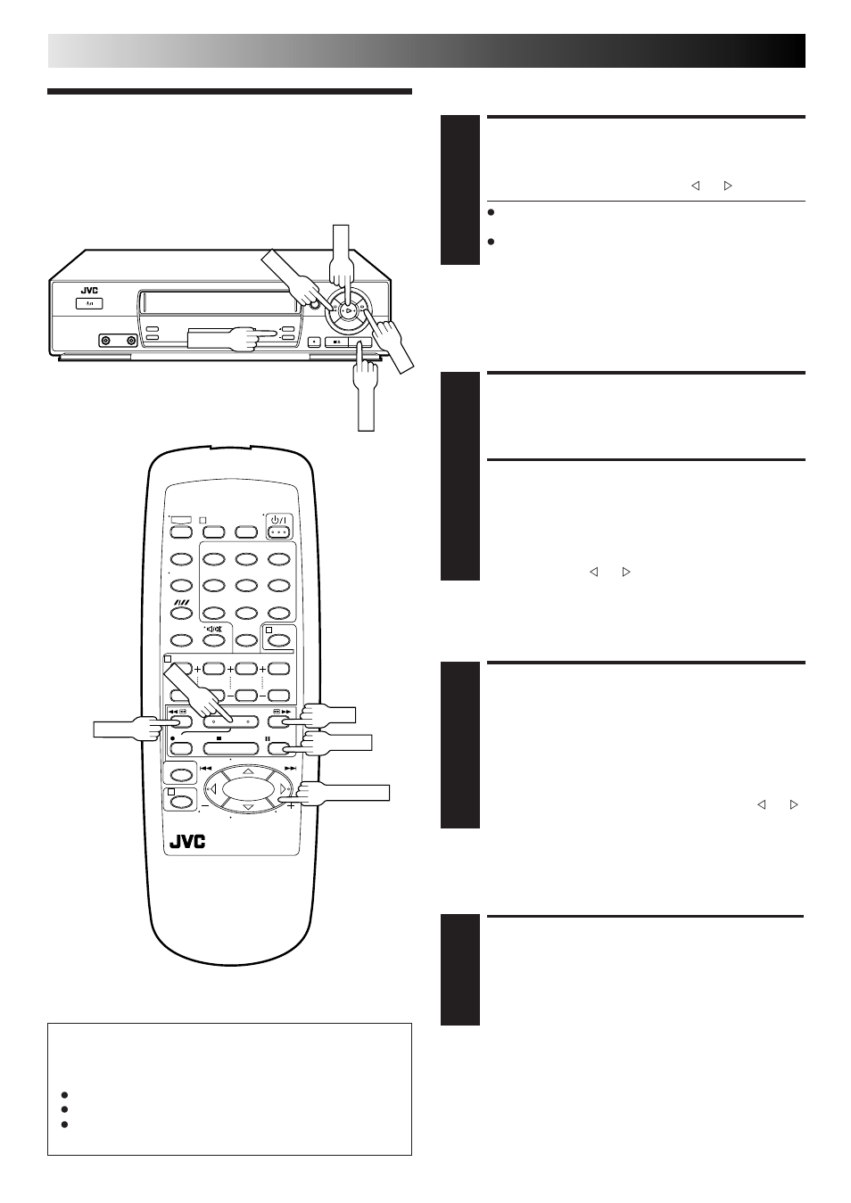 Playback features, Activate variable-speed search, Activate high-speed search | Pause during playback, Activate frame-by-frame playback, Activate slow-motion playback, Playback (cont.), Variable-speed search, High-speed search, Still picture/frame-by-frame playback | JVC HR-J267MS User Manual | Page 12 / 40