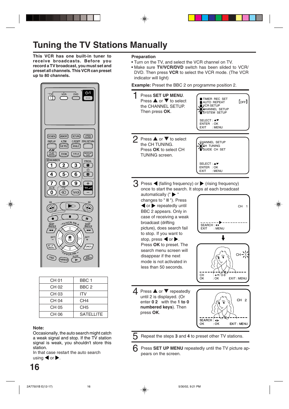 Tuning the tv stations manually | JVC HR-XV1EK User Manual | Page 16 / 60