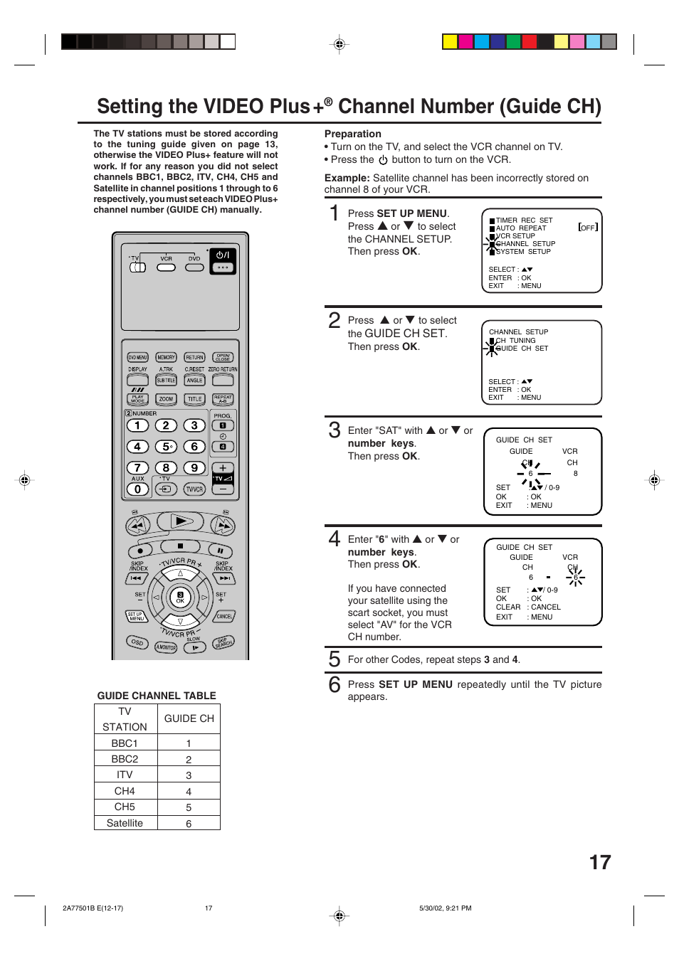 Setting the video plus, Channel number (guide ch) | JVC HR-XV1EK User Manual | Page 17 / 60