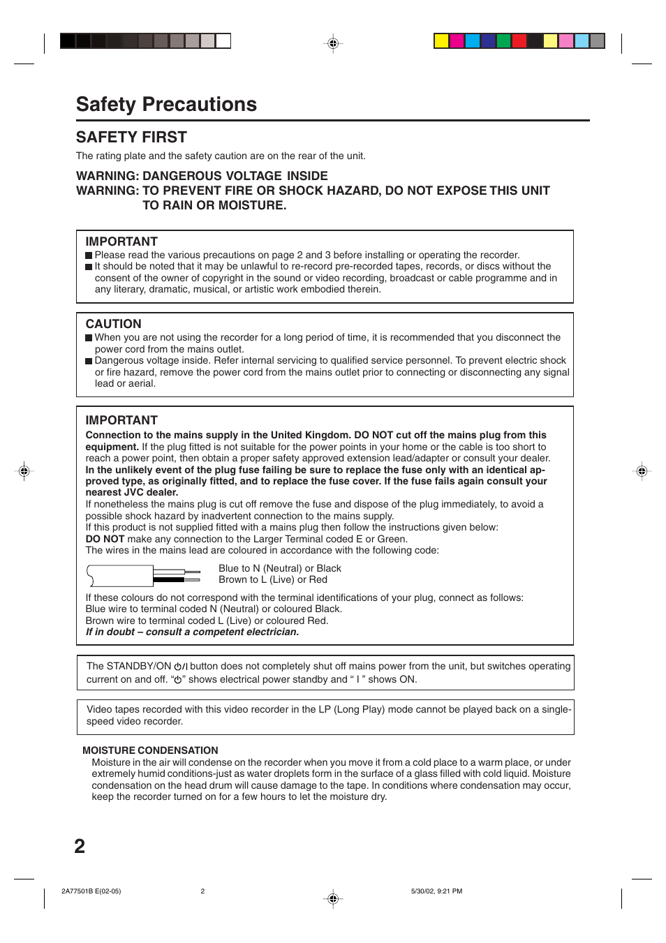 Safety precautions, Safety first | JVC HR-XV1EK User Manual | Page 2 / 60