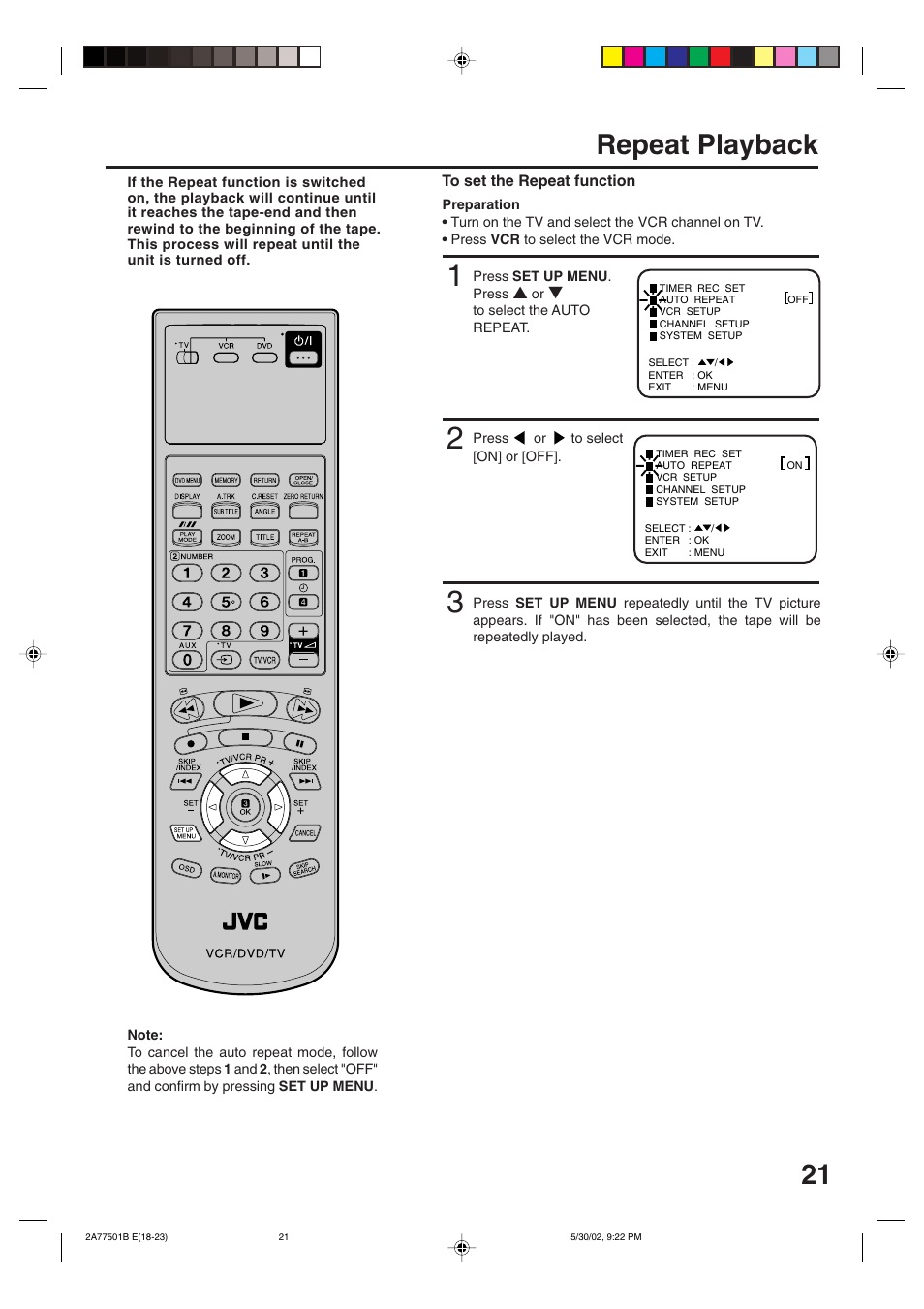 21 repeat playback | JVC HR-XV1EK User Manual | Page 21 / 60