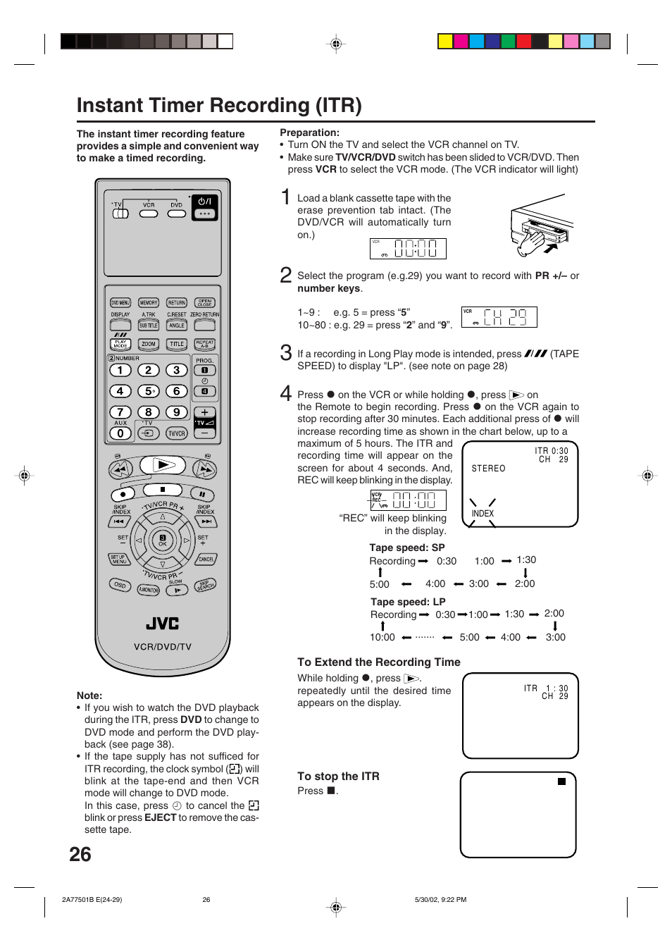 Instant timer recording (itr) | JVC HR-XV1EK User Manual | Page 26 / 60