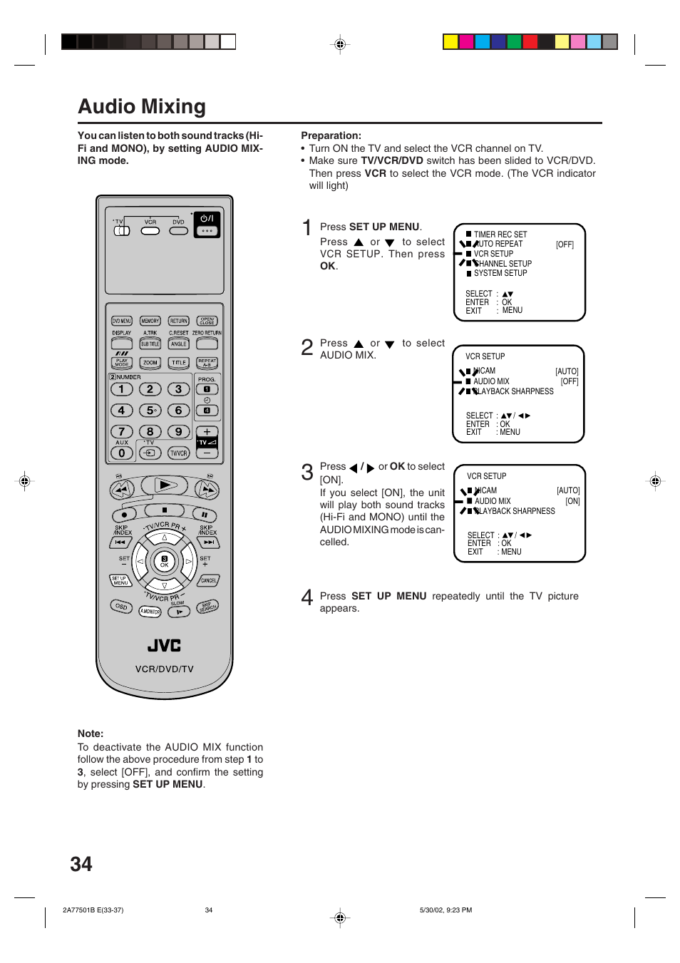 Audio mixing | JVC HR-XV1EK User Manual | Page 34 / 60