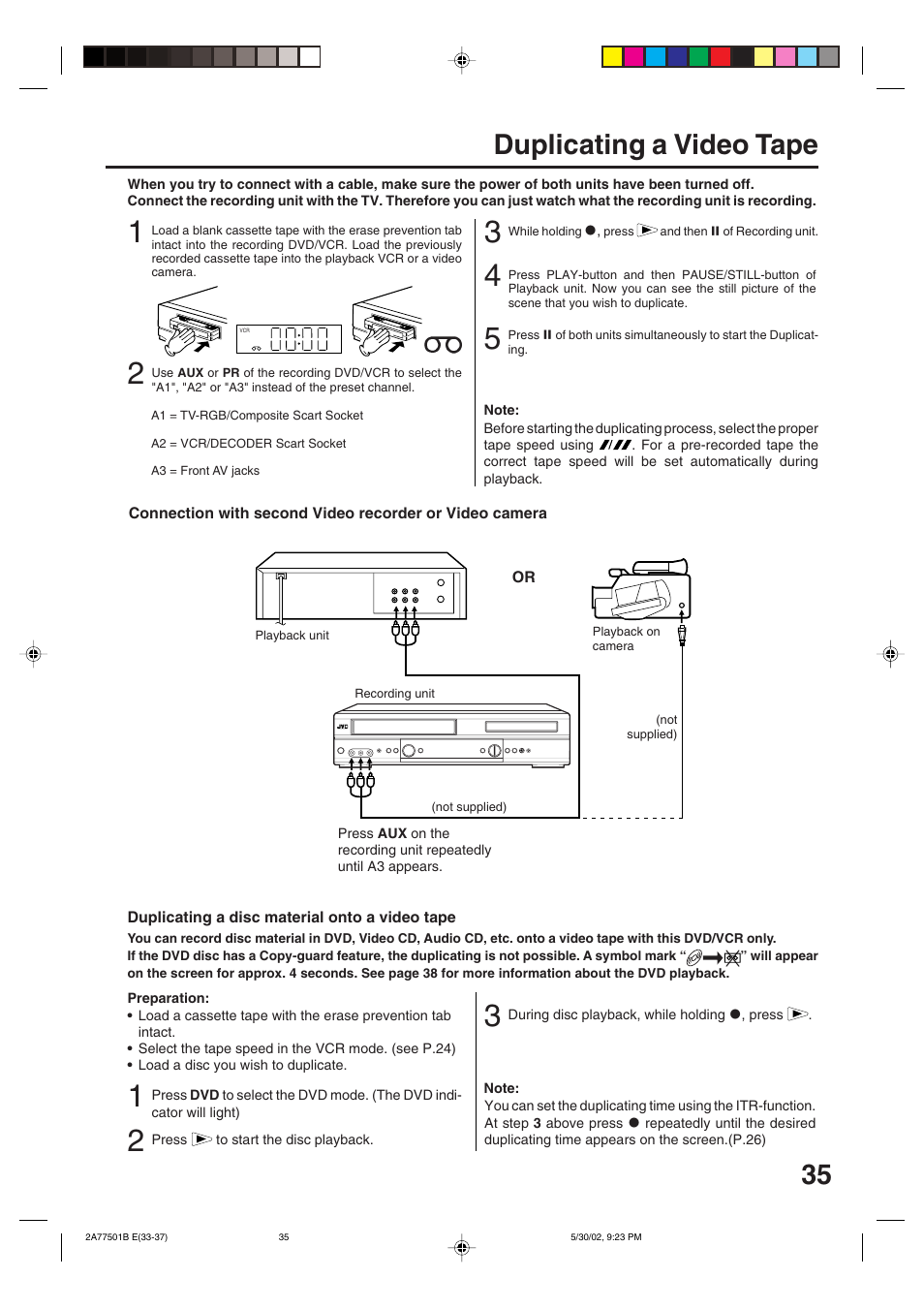 Duplicating a video tape | JVC HR-XV1EK User Manual | Page 35 / 60